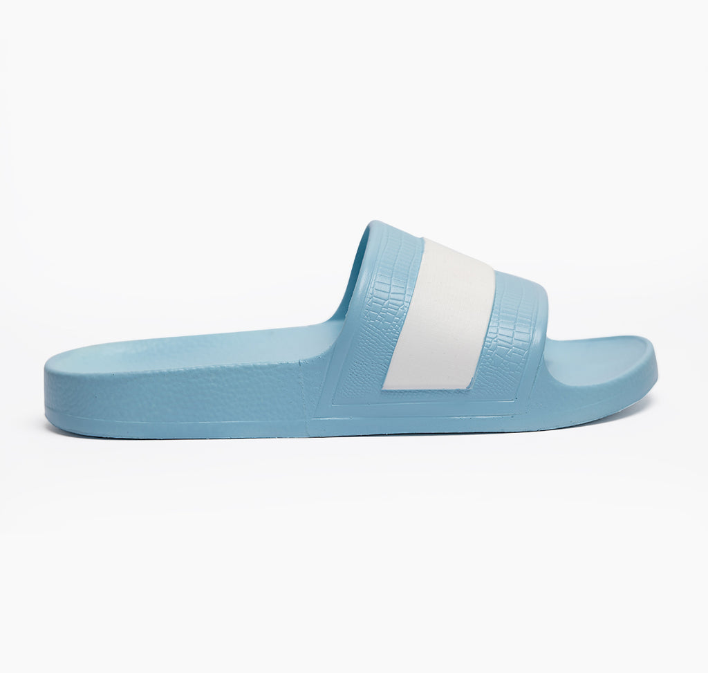 Leedo Solemate horizon sky blue white slides style trend fashion cool lifestyle casual style summer beach chill footwear happy creative outdoor weather picnic hero womens