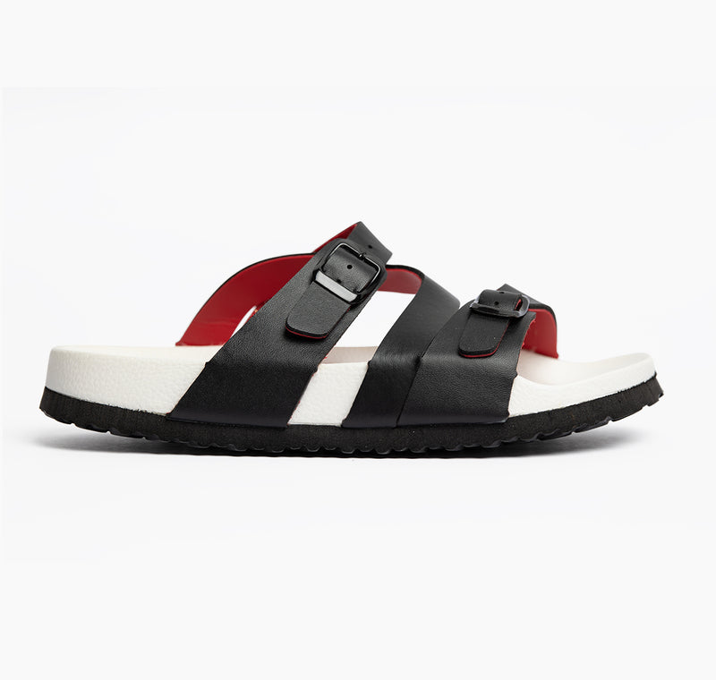 Red black sale and white sandals