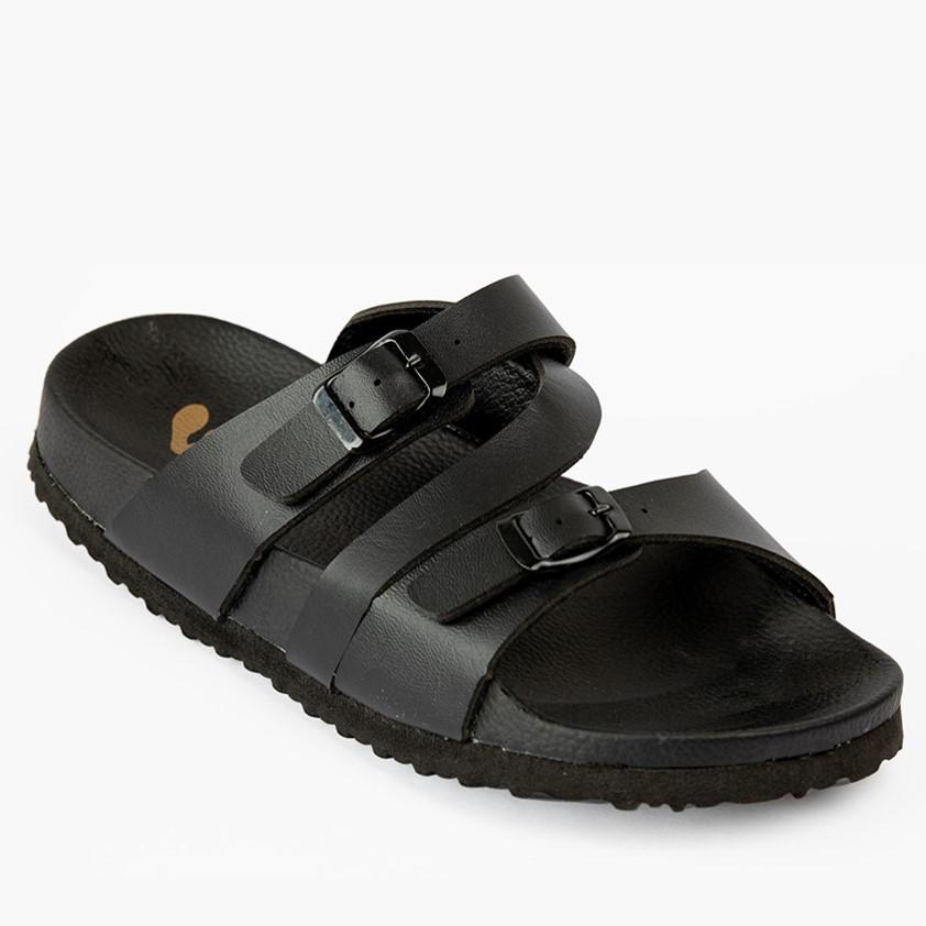 Women's Double Buckle Molded Slip-On Sandals -Black | Solemate Shoes