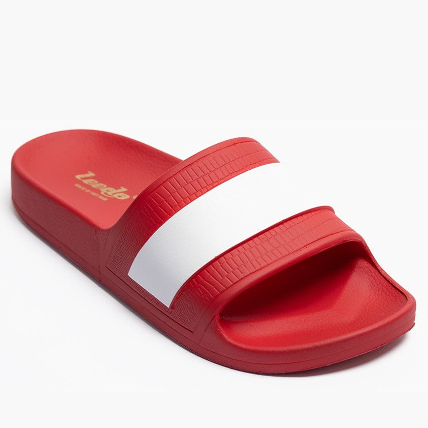 Leedo Solemate horizon red white slides style trend fashion cool lifestyle casual style summer beach chill footwear happy creative outdoor weather picnic hero